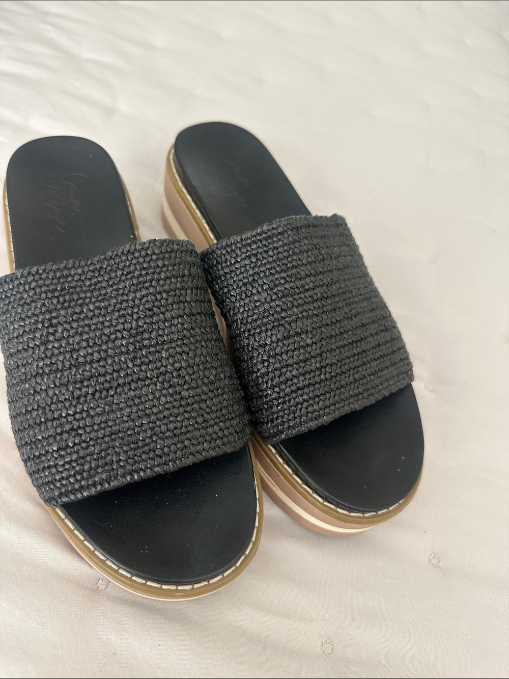 Crown Vintage Black Woven Slide Mules with Layered Sole